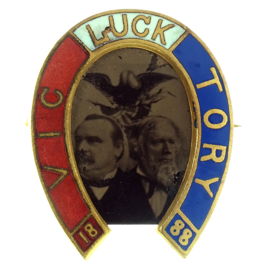 Cleveland & Thurman 1888 Ferrotype Horseshoe Pin (1 of 2)