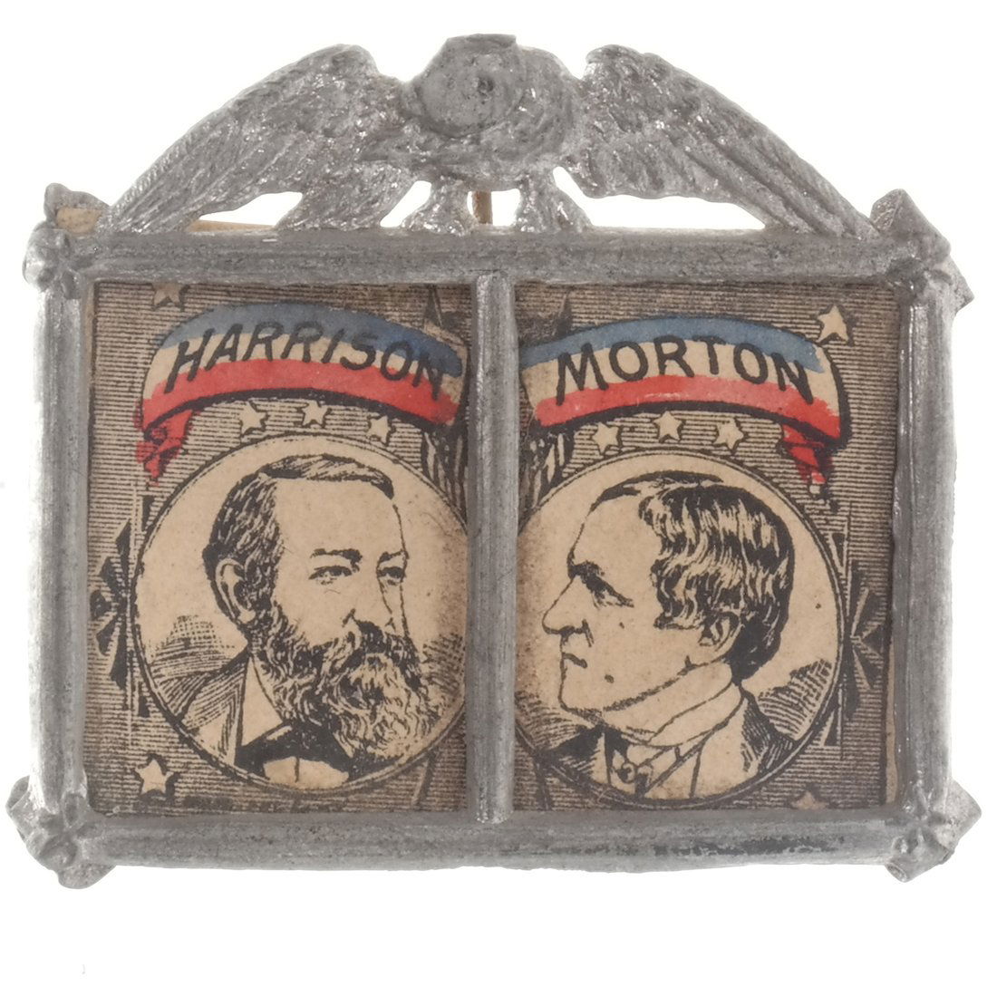 Harrison & Morton 1888 Illustrated Jugate Pinback (1 of 2)