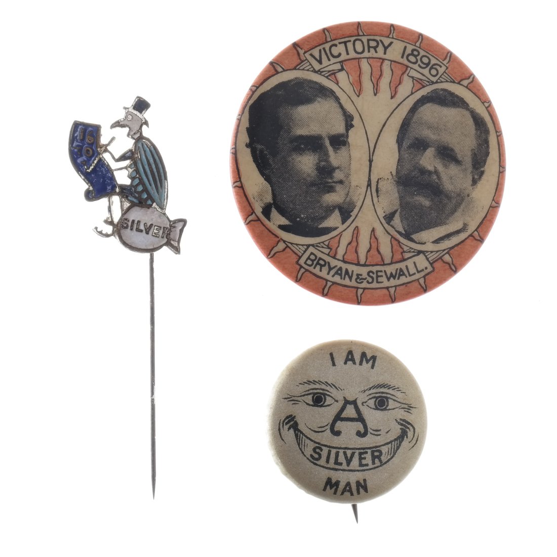 Wm. J. Bryan and A. Sewall - 1896 stick pin and two (1 of 5)