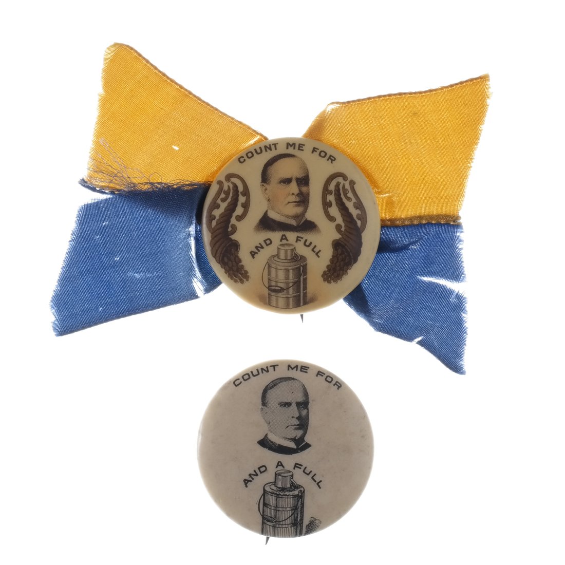 William McKinley - Two 1896 Rebus Pinback Buttons (1 of 4)