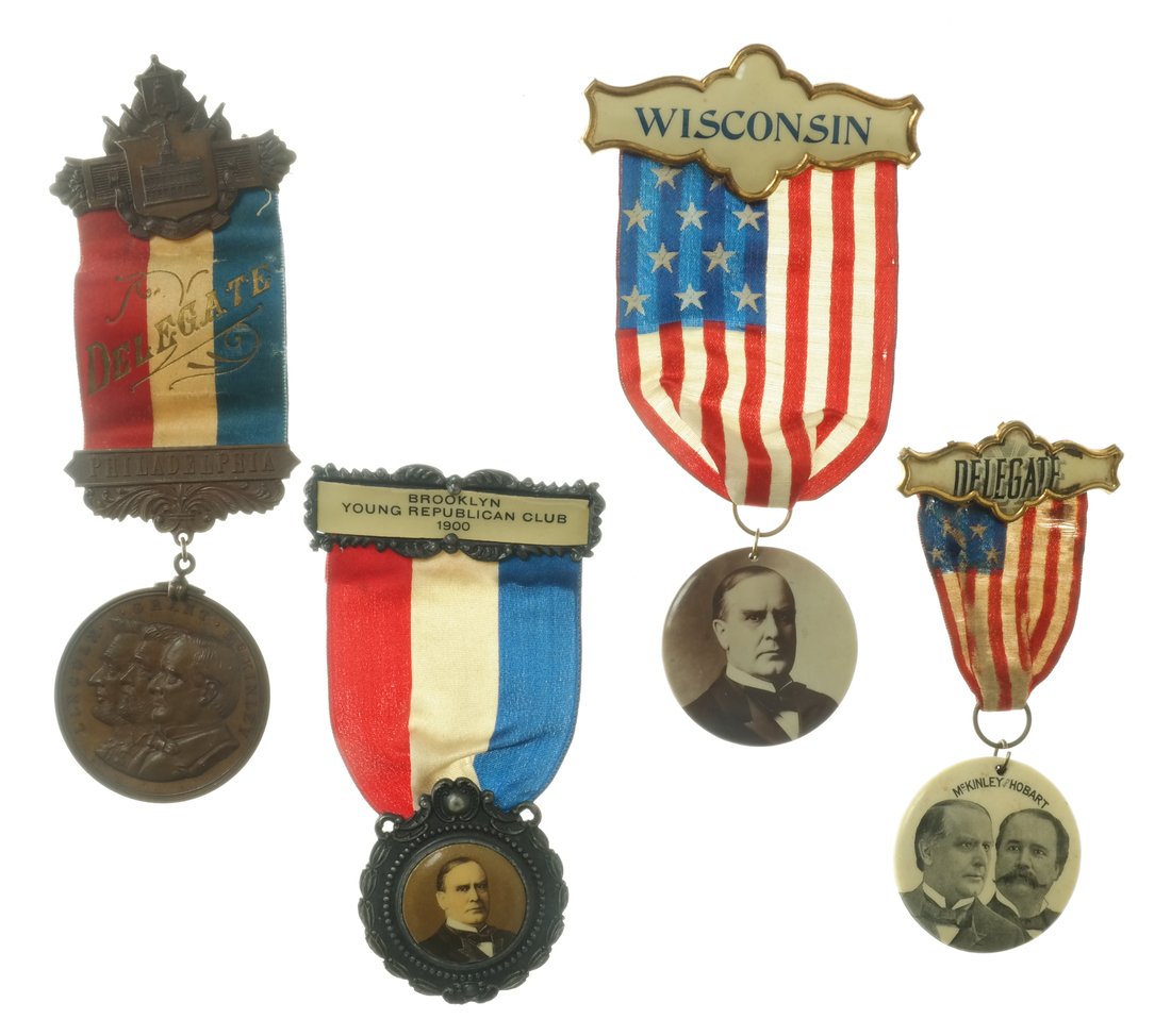 McKinley & Hobart - Two 1896 & 1900 Delegate Badges & (1 of 6)