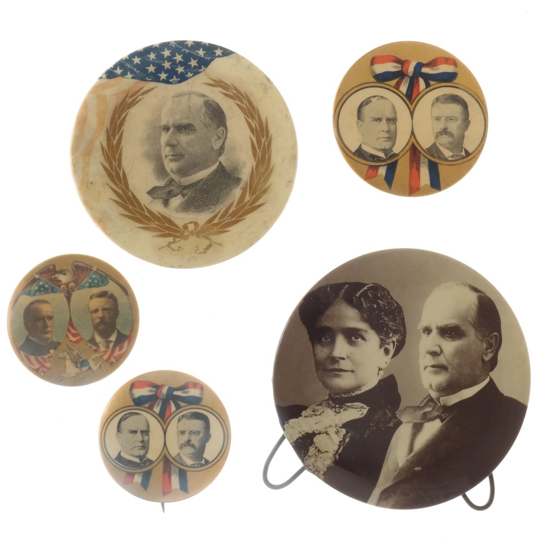 William McKinley  - Five Assorted 1896 & 1900 Buttons (1 of 7)