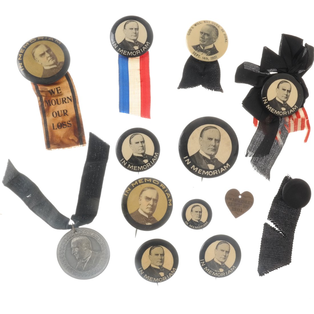 Wm. Mckinley - 1901 "In Memoriam" buttons, medal, and (1 of 5)