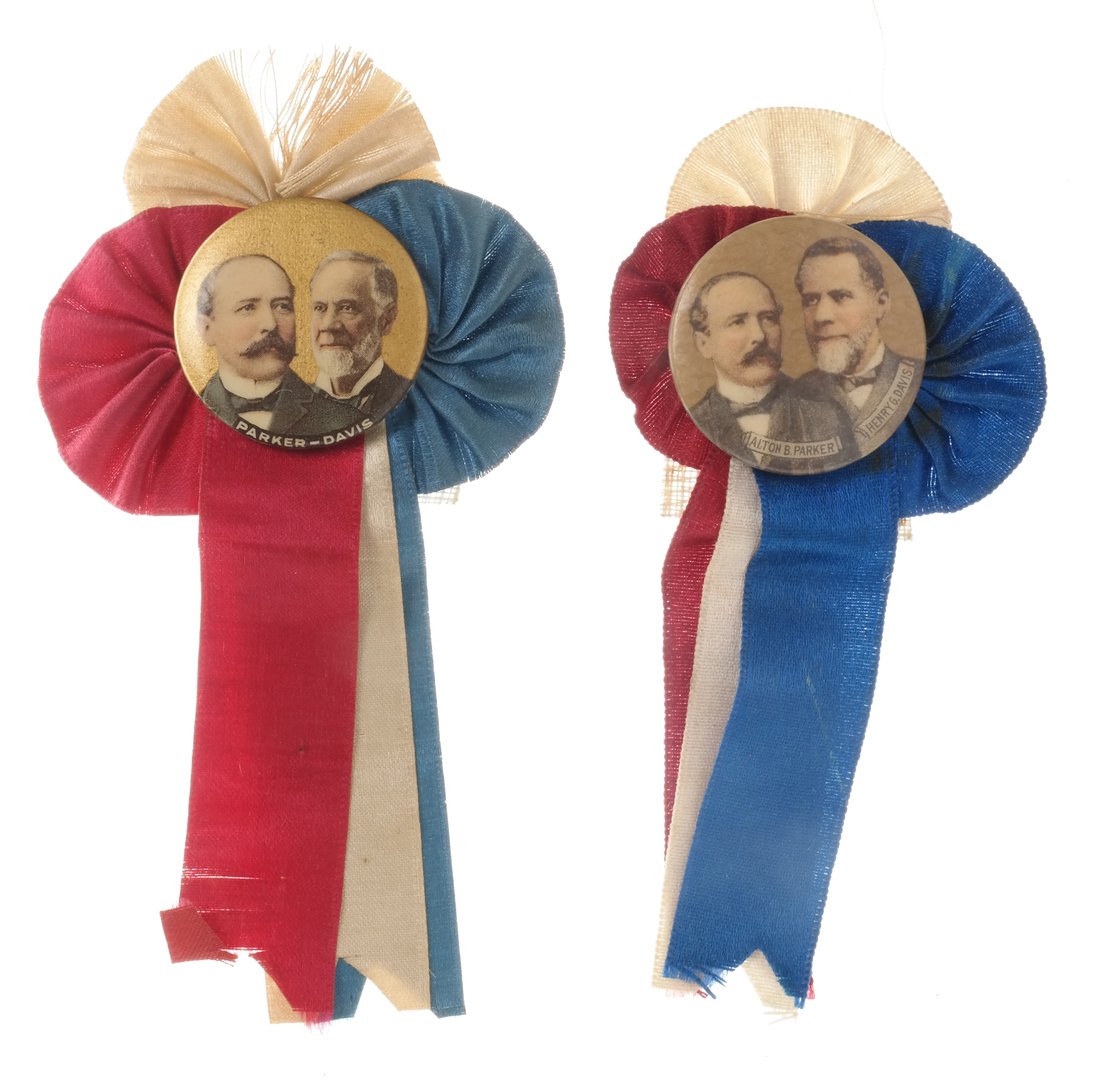 Parker & Davis - Two 1904 Jugate Buttons with Ribbons (1 of 4)