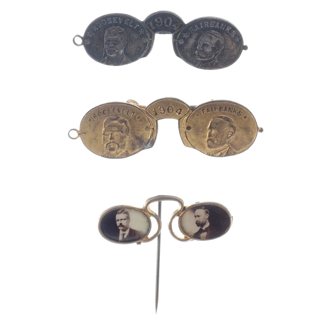 Theodore Roosevelt - Three 1904 Pince Nez Novelty Pins (1 of 5)