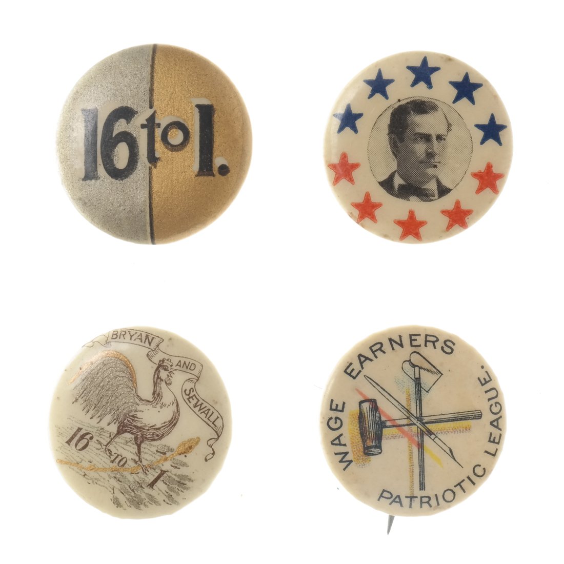 William Jennings Bryan - Four 16-to-1 Celluloids (1 of 6)