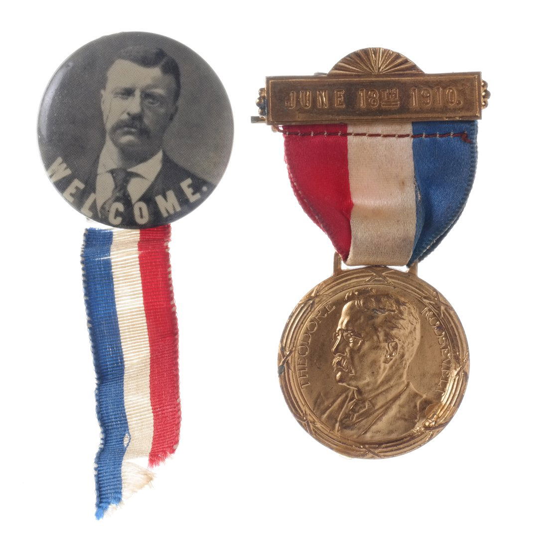 T. Roosevelt - 1910 "Welcome Home" Button with Medal (1 of 4)