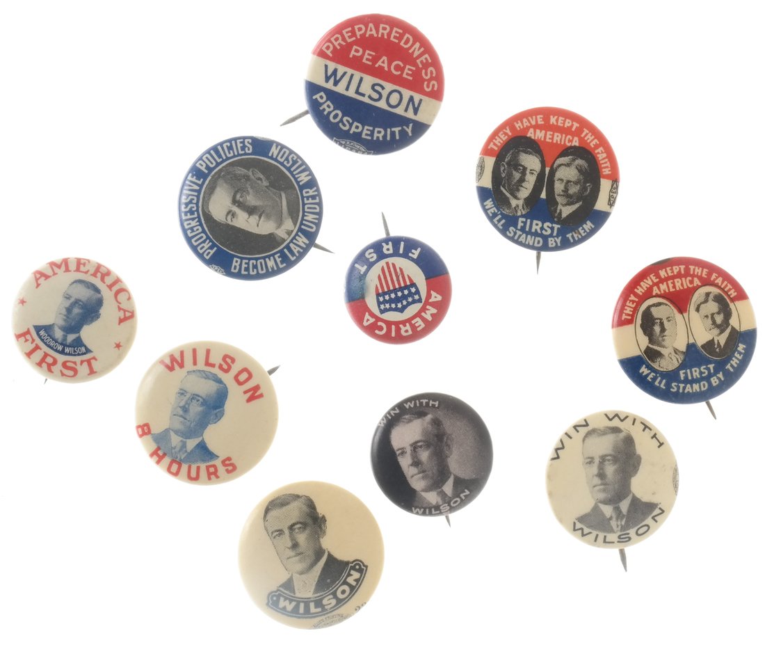 Woodrow Wilson - Ten 1912 &1916 Celluloid Pinbacks (1 of 5)
