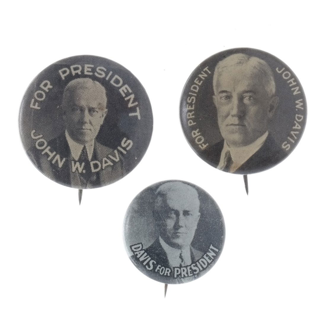 John W. Davis Three 1924 Portrait Buttons (1 of 5)
