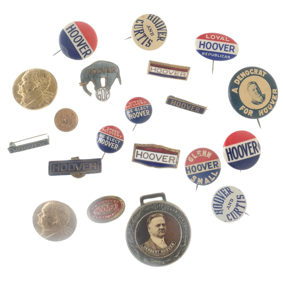 Herbert Hoover Assorted 1928 and 1932 Buttons, Pins, (1 of 6)