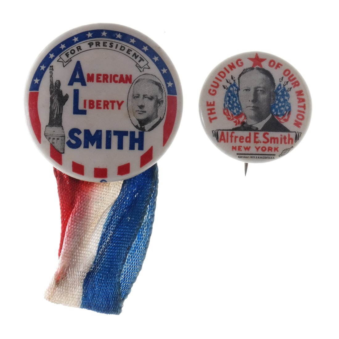 Al Smith - Two 1928 Portrait Pinback Buttons (1 of 4)