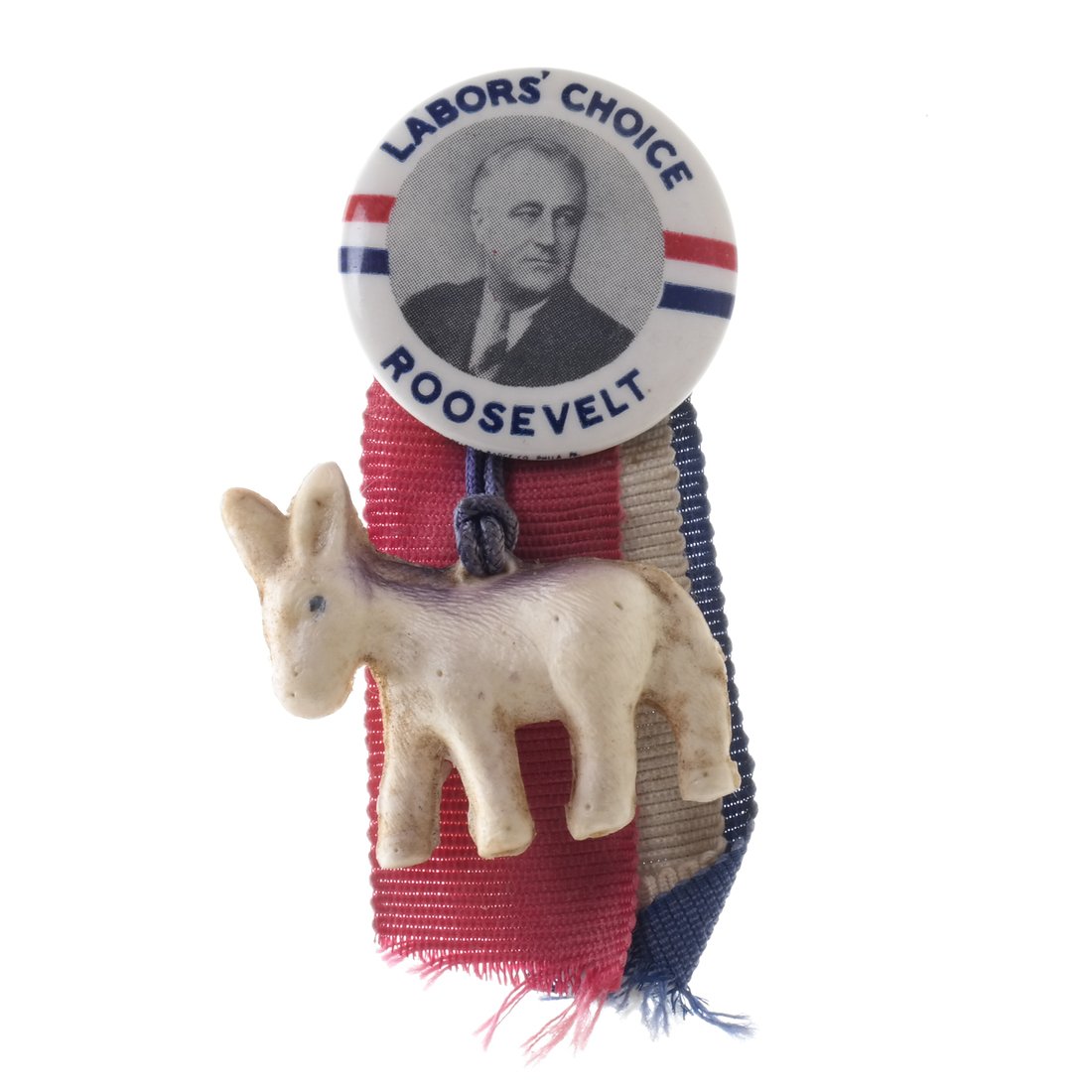 FDR Celluloid Pinback with Donkey and Ribbon (1 of 3)