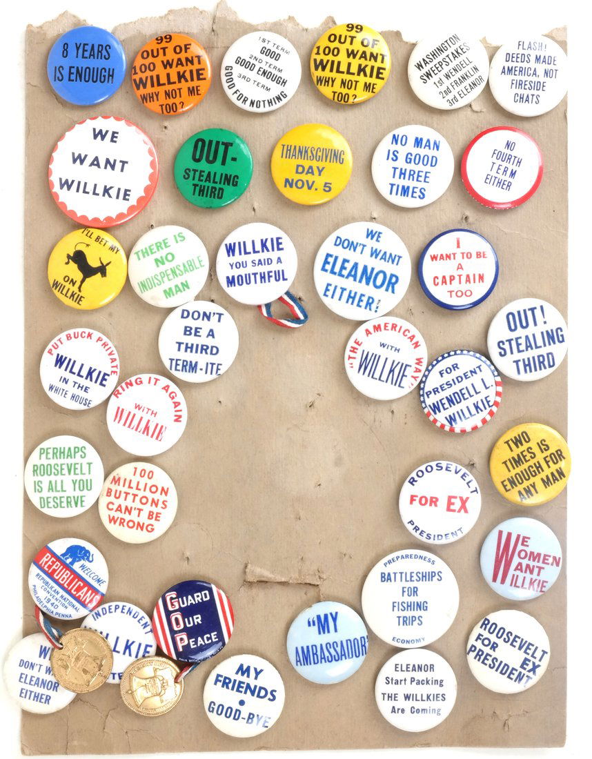 Wendell Willkie - 1940 Slogan and Anti-FDR Pinbacks (1 of 6)
