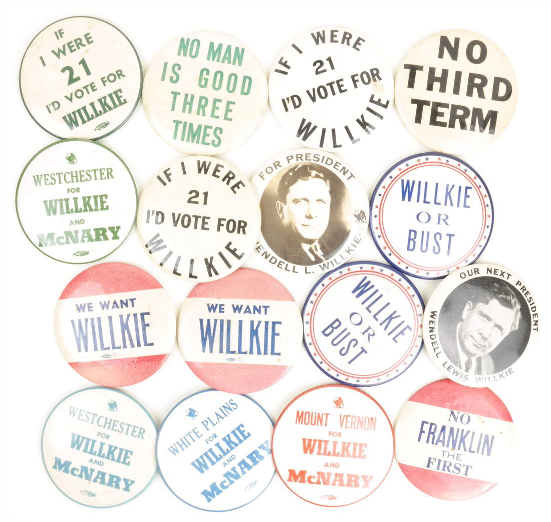 Wendell Willkie - Sixteen 1940 Celluloid 3-1/2" Buttons (1 of 6)