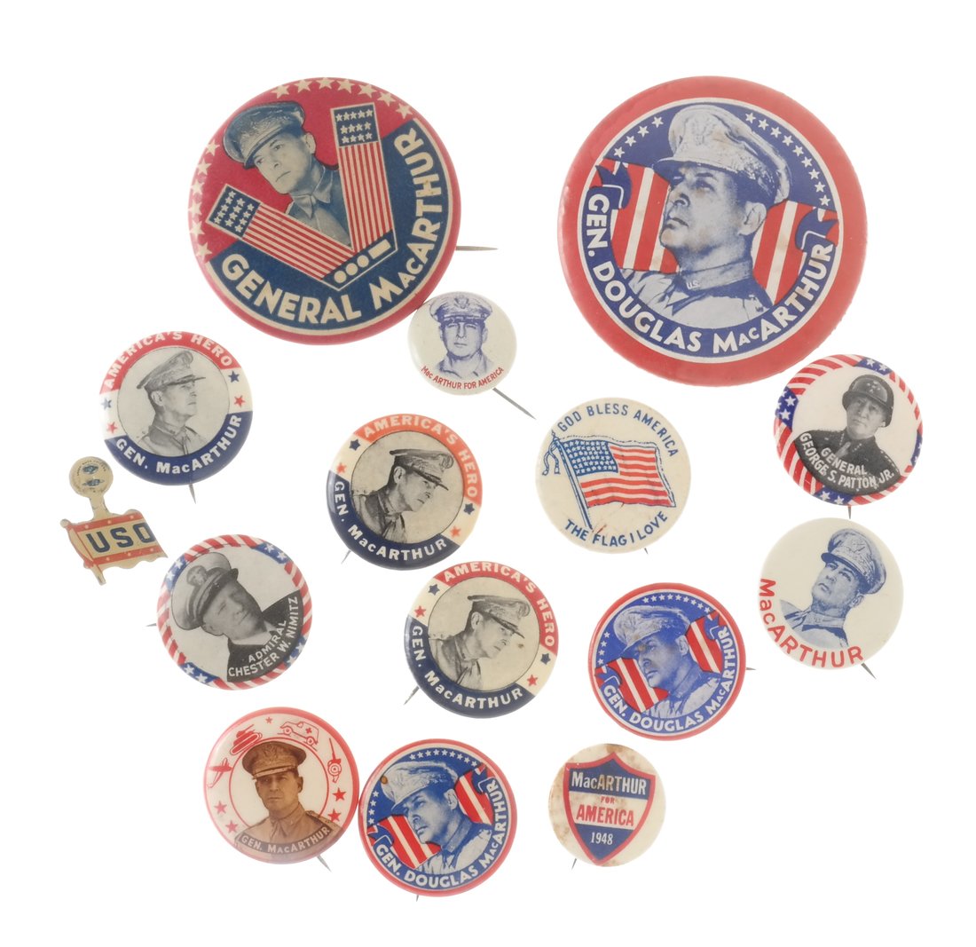 Gen. Douglas MacArthur - 1948 and Patriotic Buttons (1 of 6)