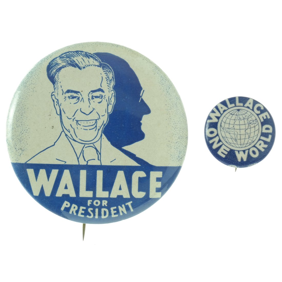 Two Henry Wallace 1948 Blue & White Slogan Pinbacks (1 of 4)