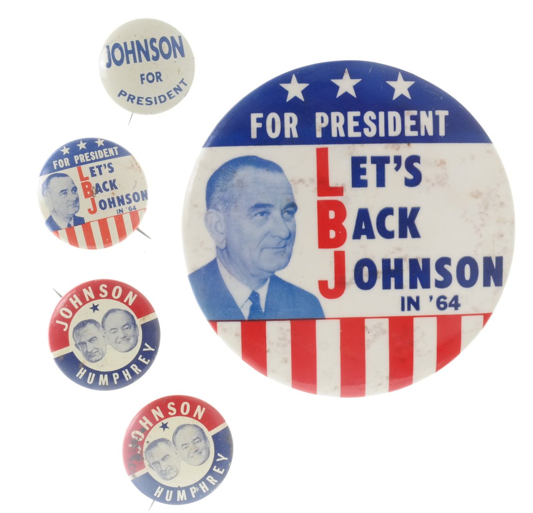 Lyndon B. Johnson - Five 1964 Pinbacks (1 of 7)