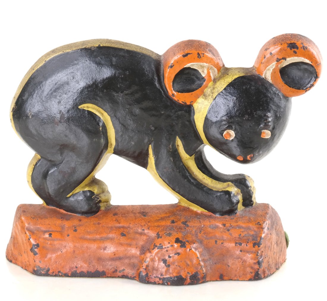 Painted Cast Iron Koala Doorstop: The reverse of base impressed "No. 5, Taylor Cook, 1930/ "c" within a circle" [5 1/2" H x 7 1/4" L].