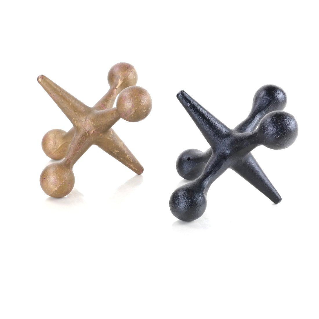 Two Painted Cast Iron Jax Bookends: Probably by Hubley Mfg. Co., attributed to Bill Curry, including a black example and a gold example. [4 1/2" H x 8" W].