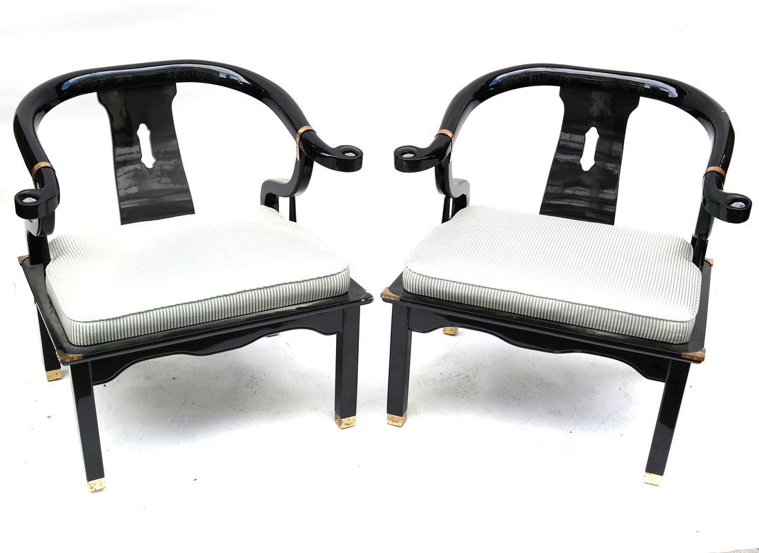 Pair Asian Style Lacquered  Armchairs (1 of 8)