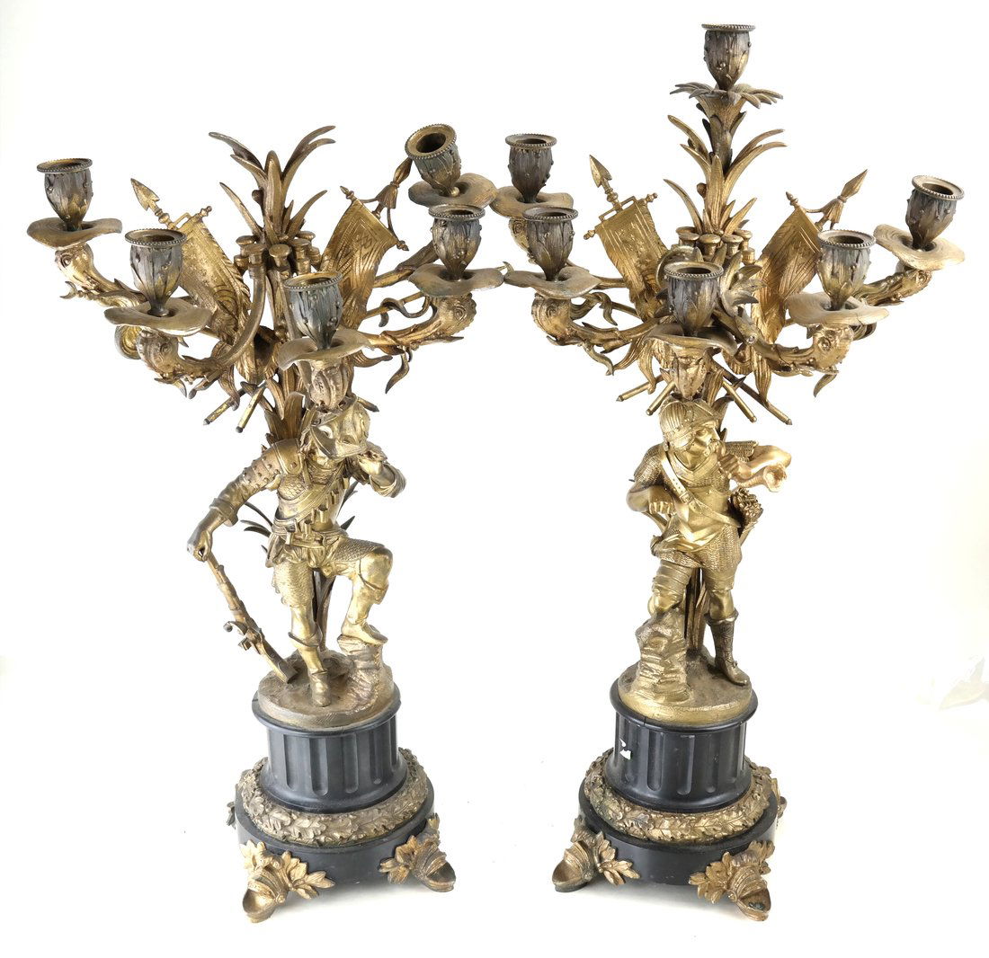 Pair Bronze Figural Six Light Candelabra (1 of 9)