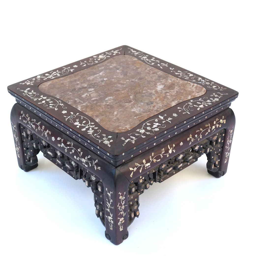 Chinese Marble Inset Hardwood Low Table (1 of 6)