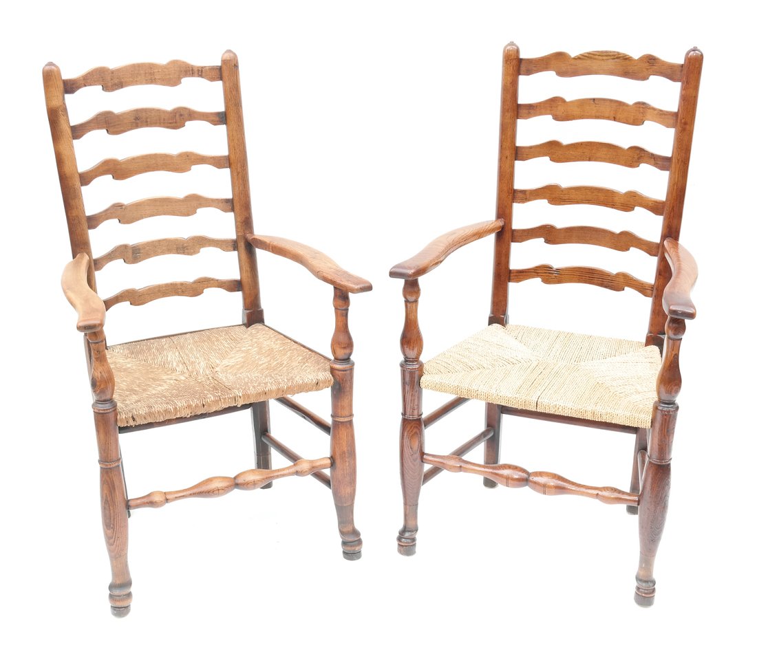 Pair of Oak Ladder Back Chairs (1 of 8)