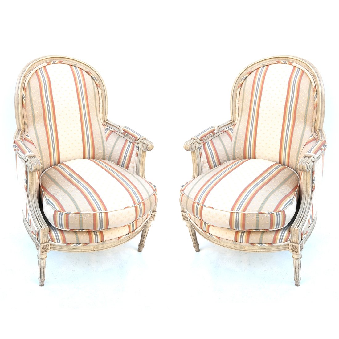 Pair of Louis XVI Style Painted Bergeres (1 of 9)