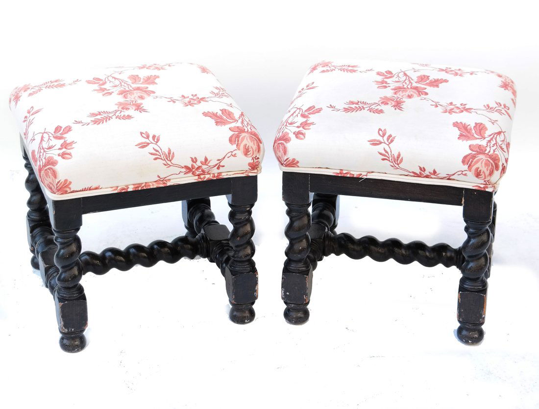 Pair William & Mary Style Square Stools (1 of 6)