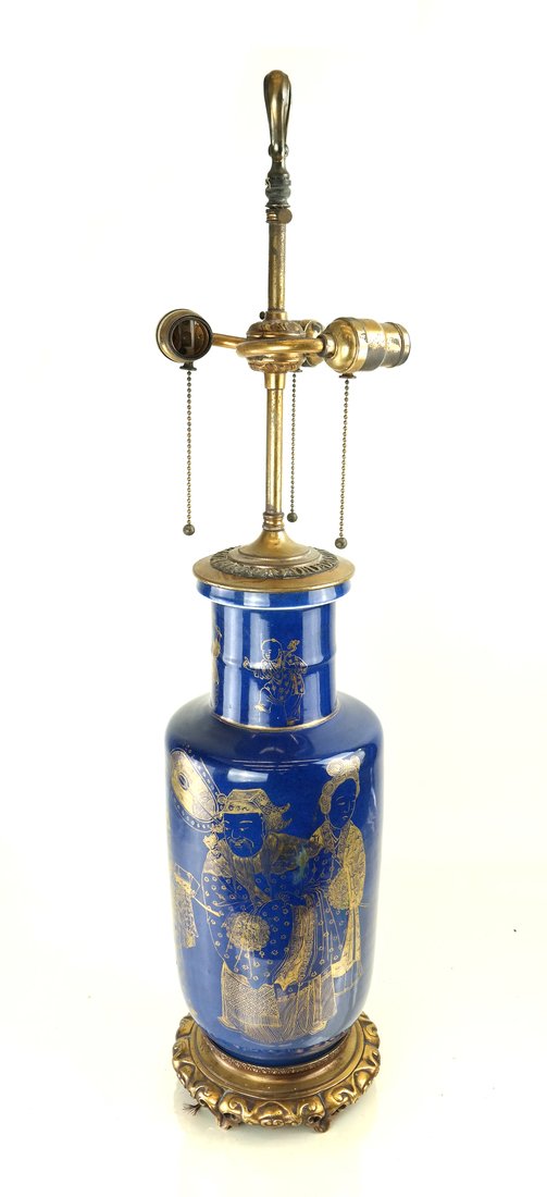 Chinese Export  Blue Porcelain Lamp (1 of 8)
