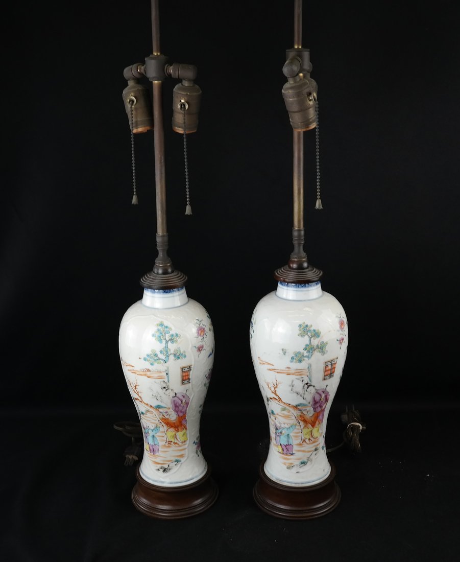 Pair Chinese Export Porcelain Lamps (1 of 6)