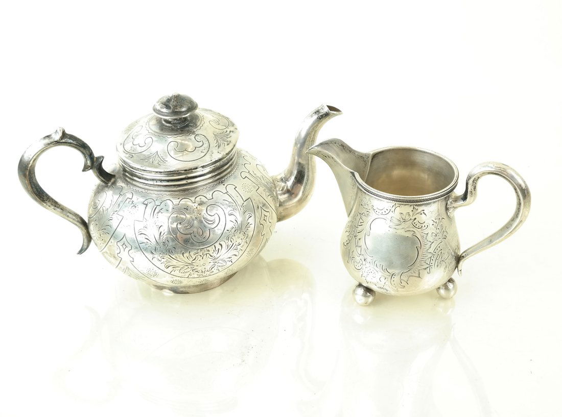 Russian Silver Teapot & Similar Creamer (1 of 9)