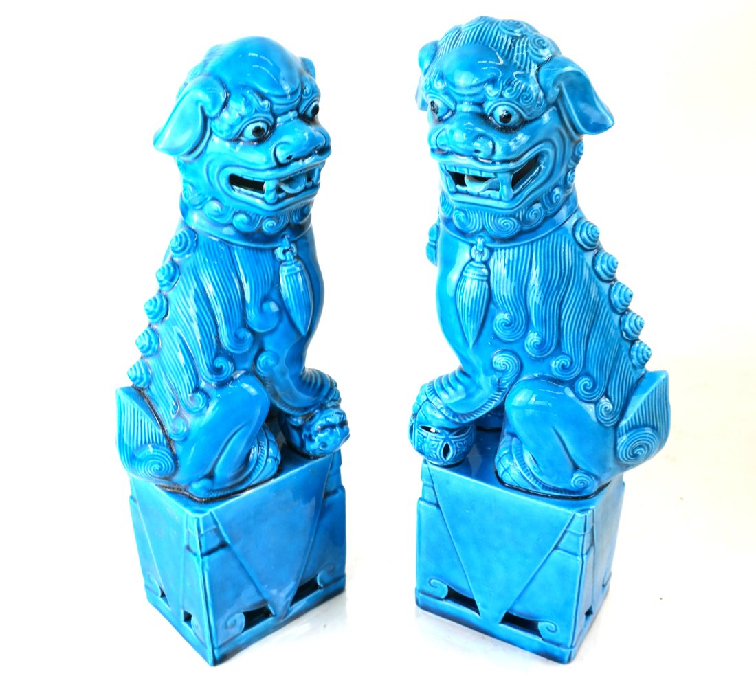Pair Chinese Turquoise Glazed Foo Lions (1 of 7)