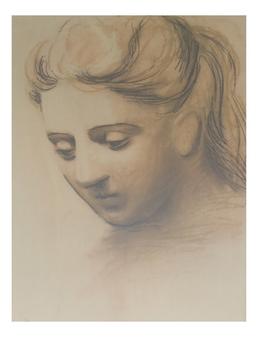 Picasso Print, Woman's Face: Picasso print of a woman's face. [Art: 23" x 17"; Frame: 32" x 25 1/4"]. Not examined out of frame.