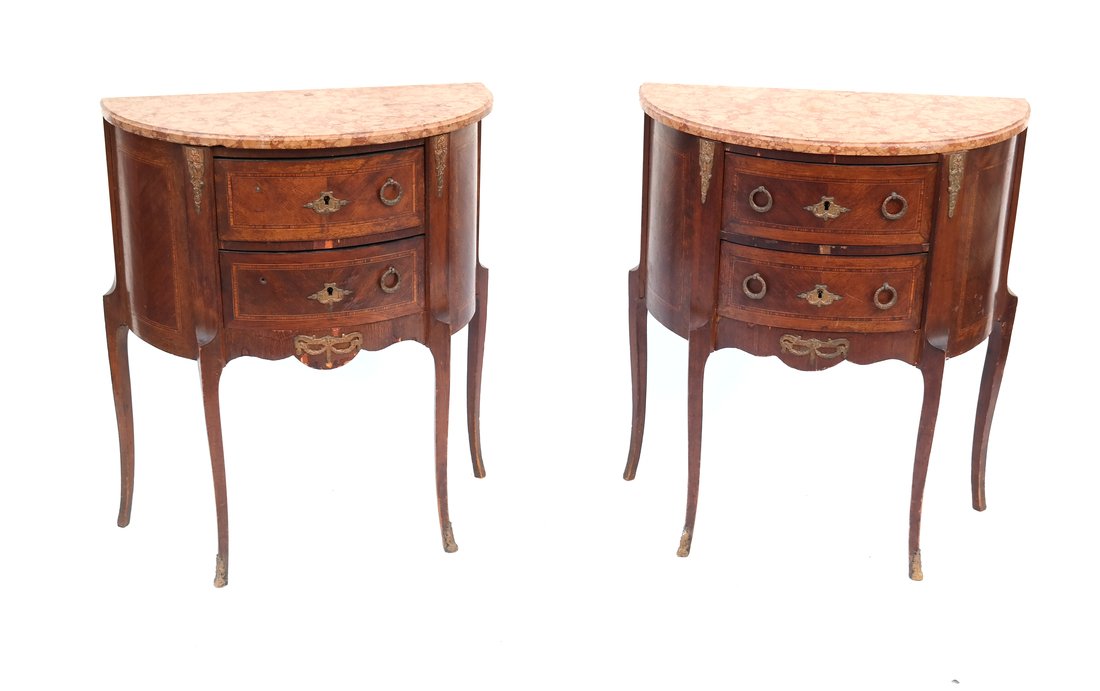 Pair Louis XV-Style Marble Top Commodes (1 of 9)