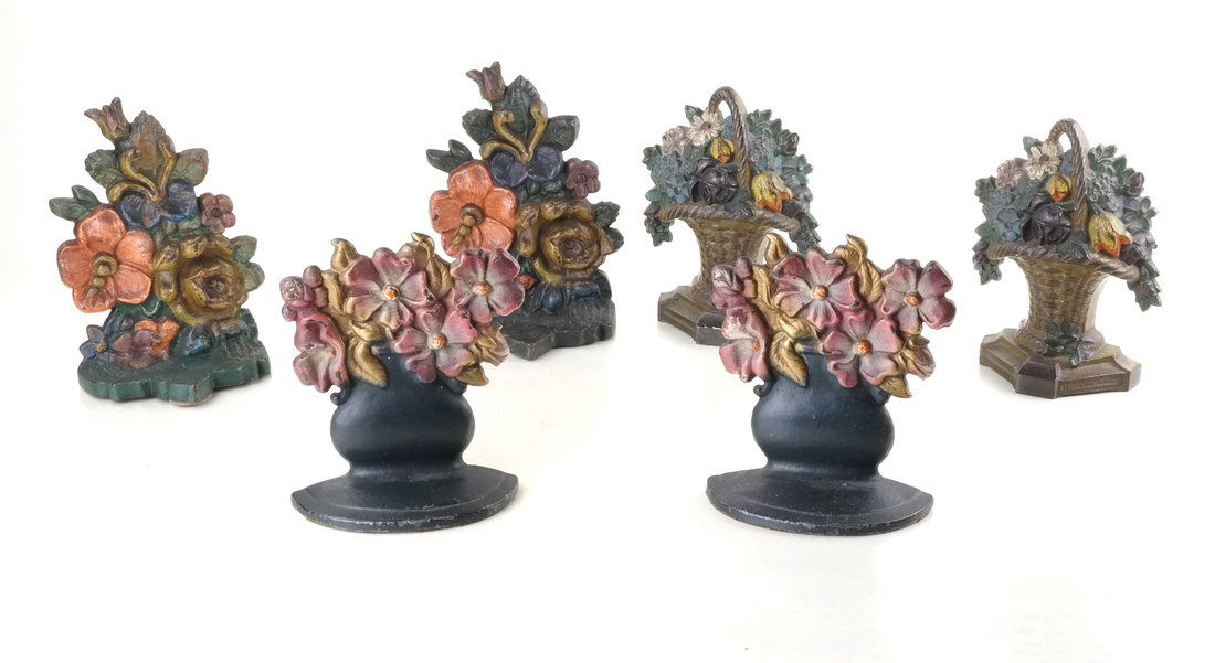 Six Painted Cast Iron Floral Bookends (1 of 10)