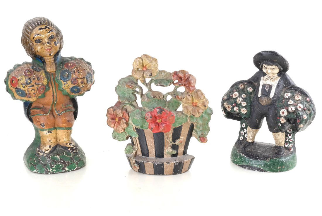 Three Painted Cast Iron Floral Items (1 of 10)