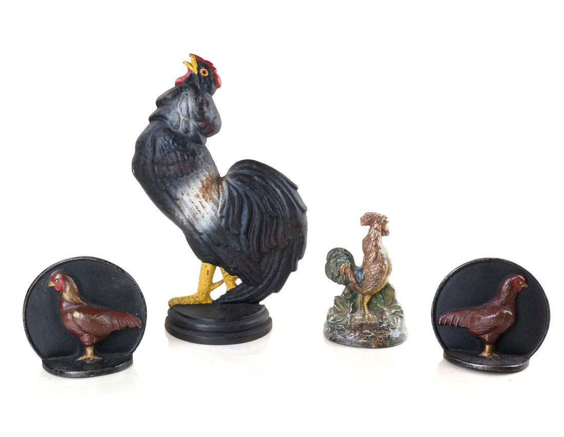 Four Painted Cast Iron Chicken Figures (1 of 10)
