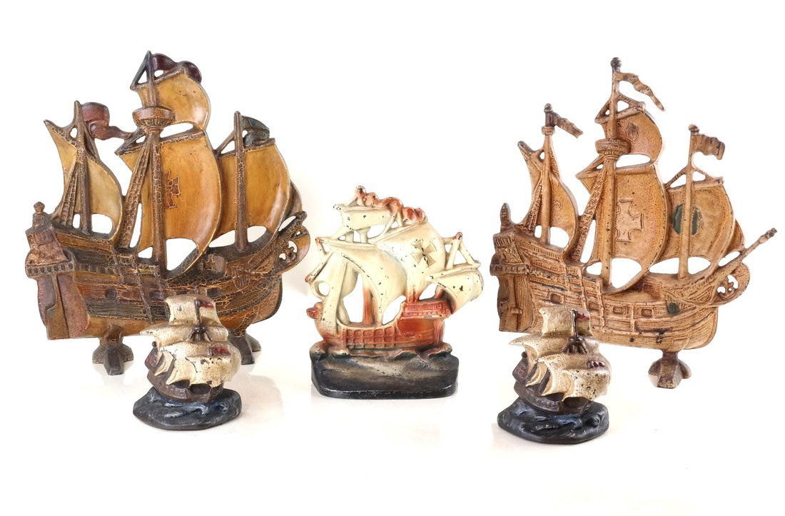 Five Painted Cast Iron Galleon Items (1 of 10)