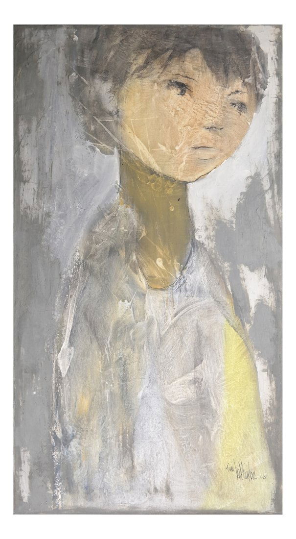 Gino Hollander, A Boy, Oil On Canvas: Gino Hollander ( American 1925-2015) A Boy, oil on canvas. Exhibited at the Hollander Soho Gallery, NYC. Dated 11-65. [Sight: 20" H x 36" W; Frame: 20 3/4" H x 36 3/4" W].