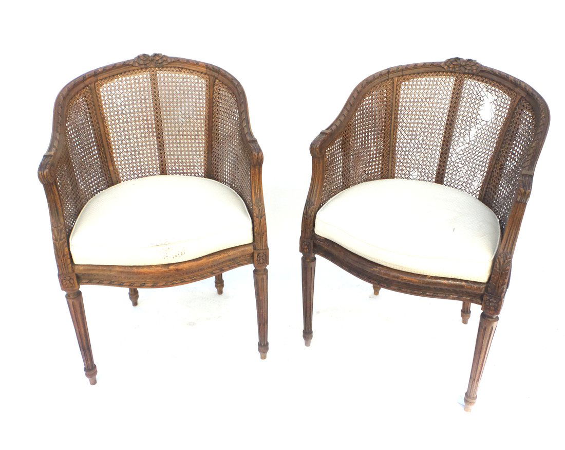 Pair of Louis XVI Style Carved Bergeres (1 of 7)