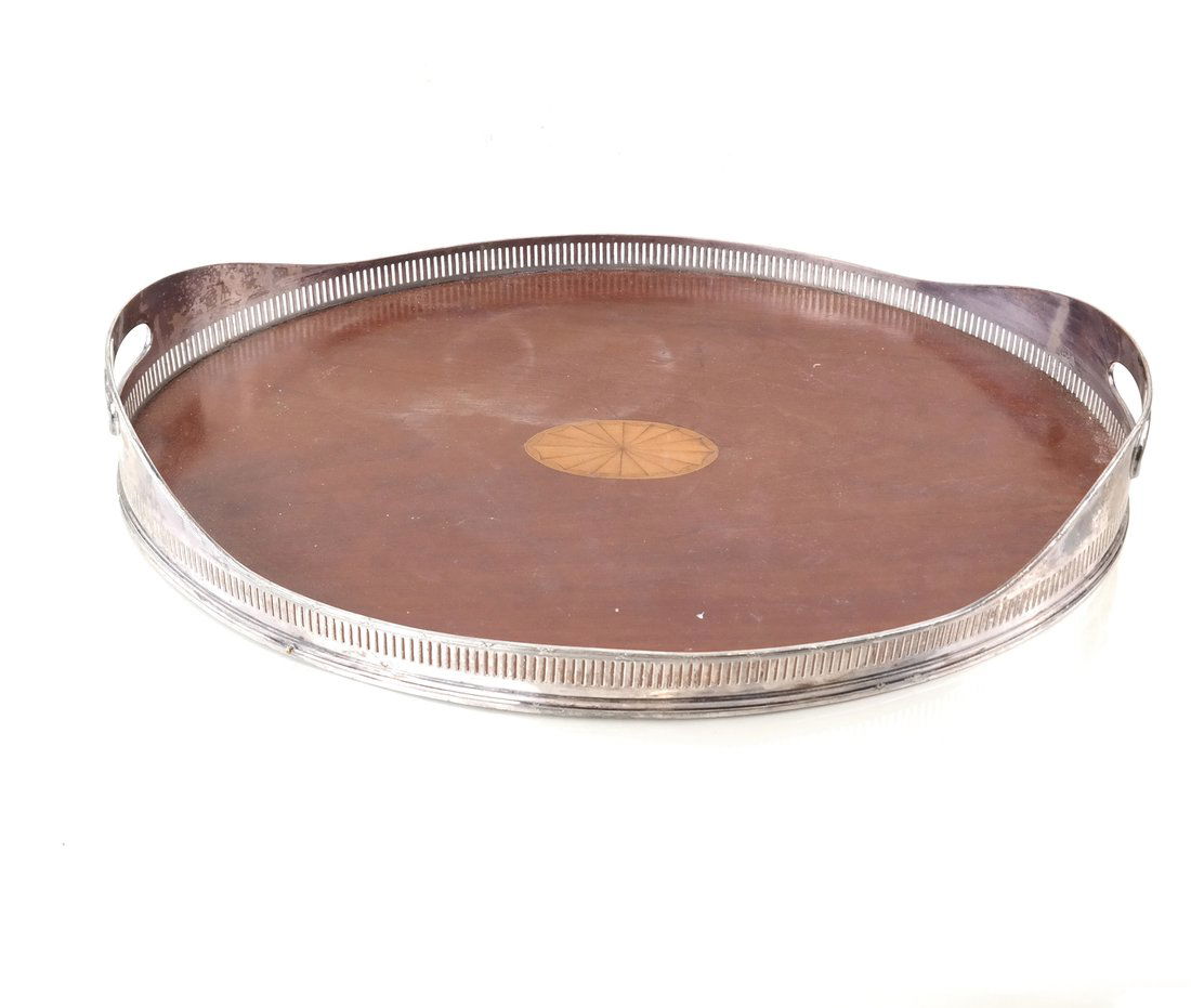 Silver-Plate & Wood Oval Tray (1 of 9)