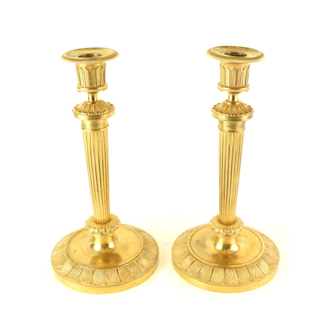 Pair of Empire Gilt Bronze Candlesticks (1 of 5)