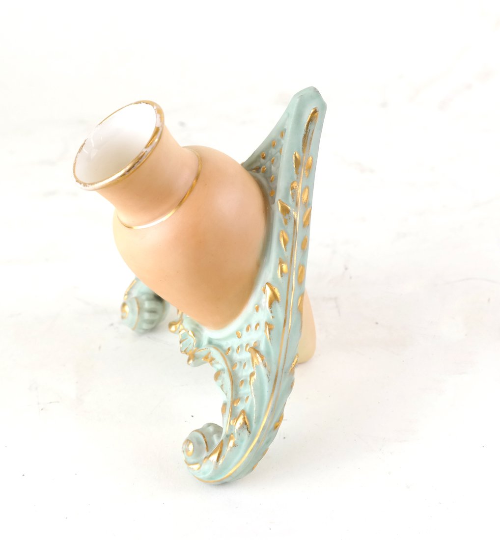 Royal Worcester Miniature Vase: Miniature bud vase on a green decorated base. [3 1/2" H x 3 3/4" Dia].
