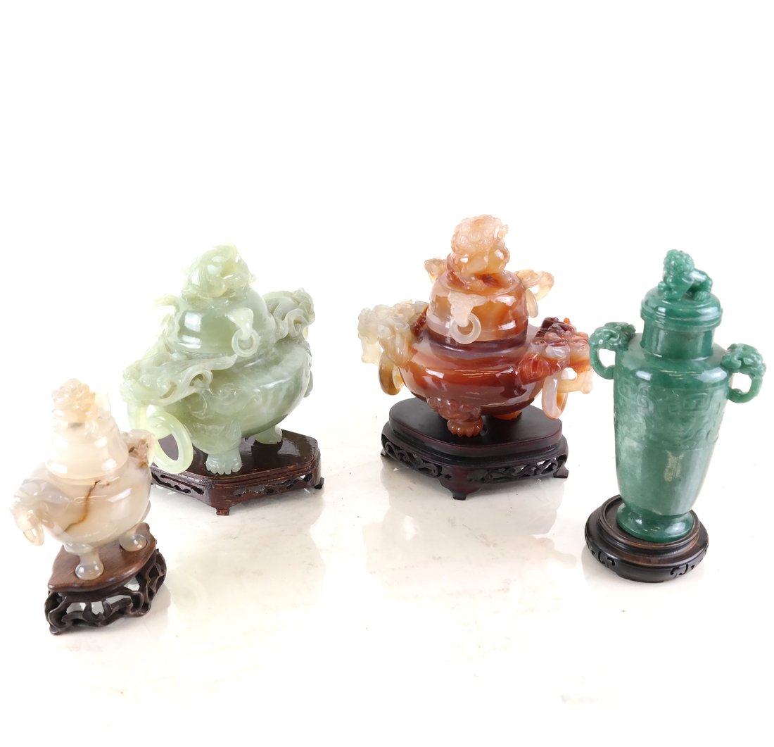 Four Chinese Carved Jade Urns With Lids (1 of 8)