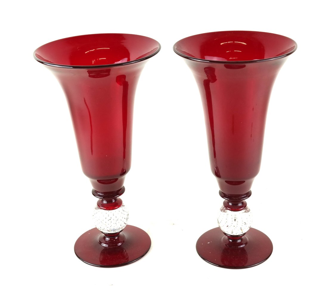 Pair of Cranberry Glass Vases (1 of 3)