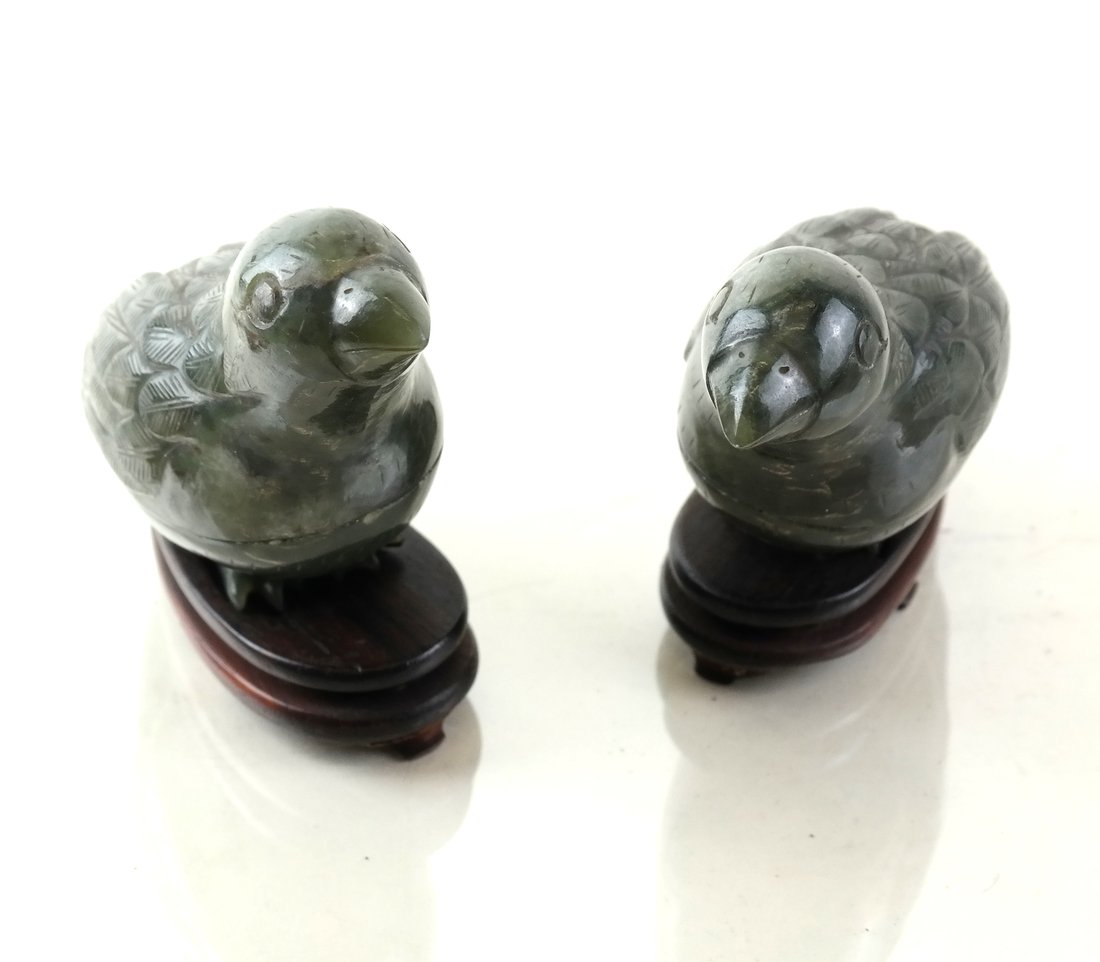 Pair Chinese Carved Jade Bird-Form Boxes (1 of 4)