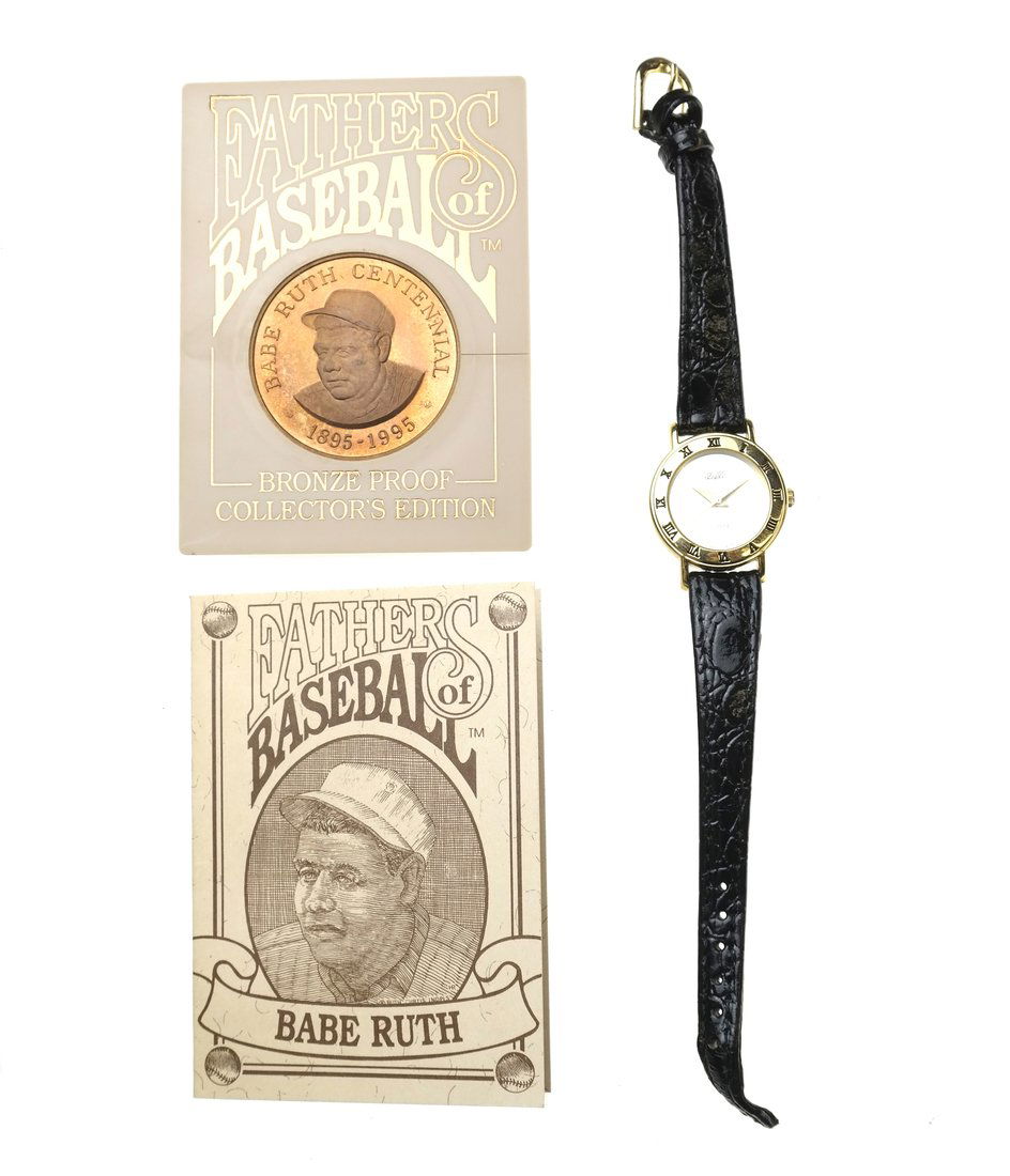 Babe Ruth Coin and Ladies' Watch: Comprises a contemporary Babe Ruth bronze coin, and a ladies' quartz watch.
