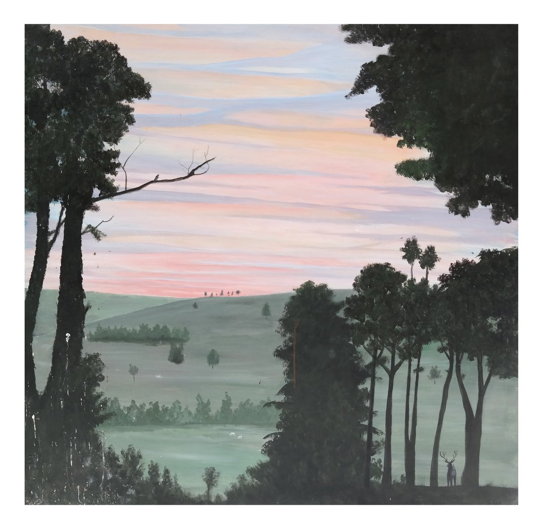 Harold Sohlberg, Sunset: Unframed oil on canvas of landscape during sunset. [48" x 48"]. Soiling and abrasions.