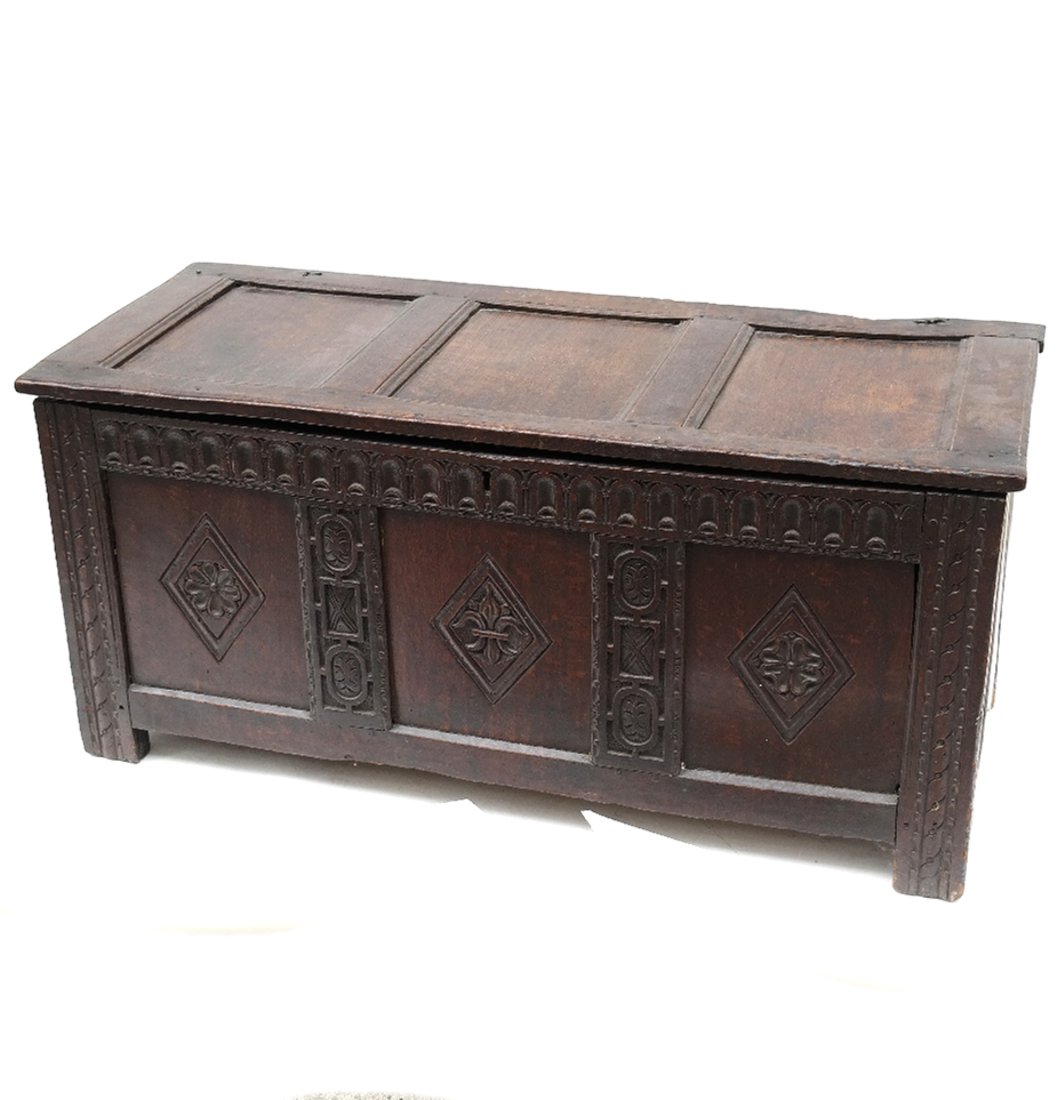 19th Century English Cassone: 19th century English Cassone. [23 1/2" H x 49" L x 20 1/2" D]. Good condition as with age.